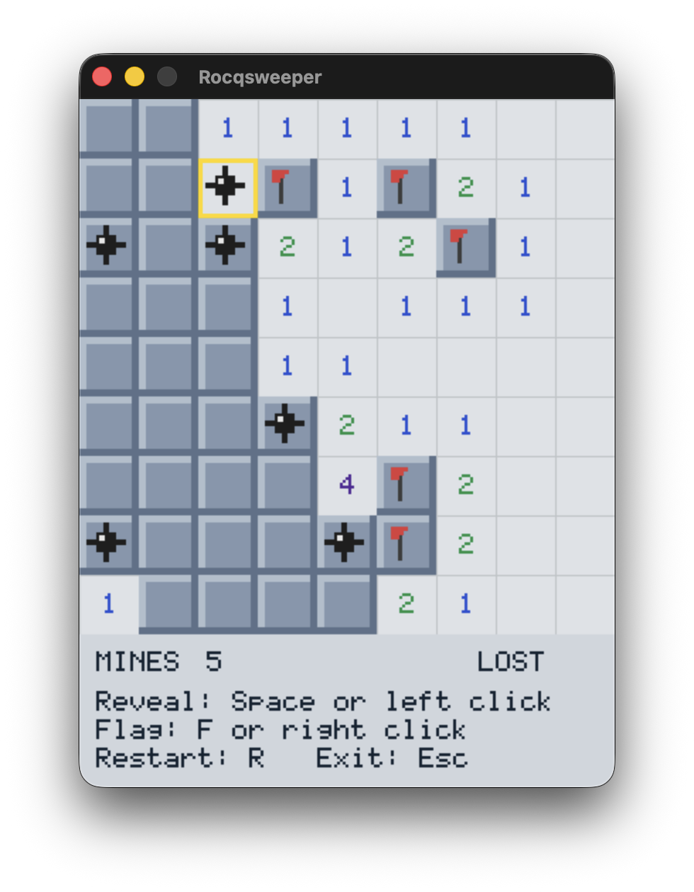 A partially revealed Rocqsweeper board